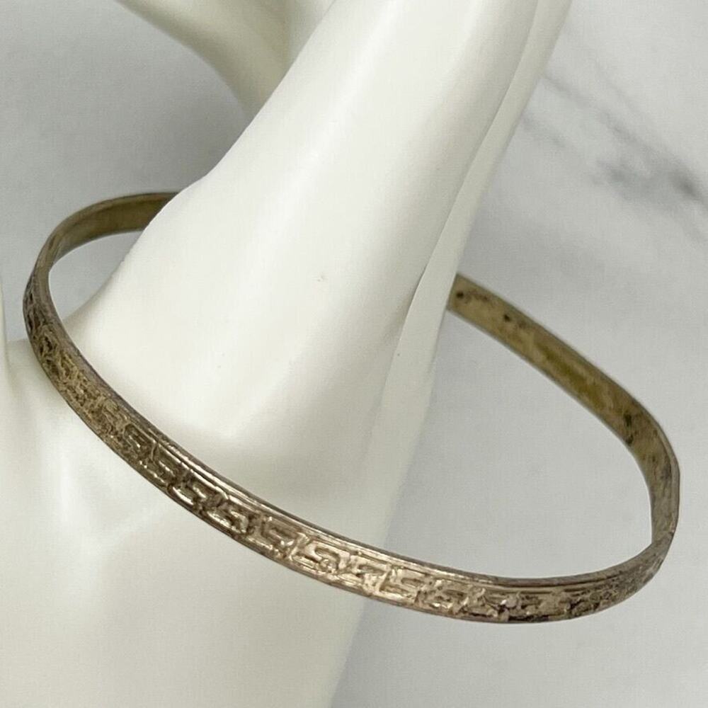Vintage Mexico Silver Tone Greek Key Skinny Bangle Bracelet ✨